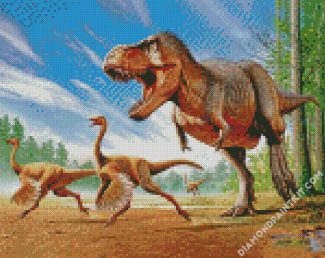 Tyrannosaurus Rex Struthiomimus dinosaurs diamond painting