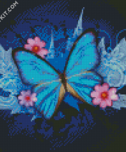 Blue Butterfly And Flowers diamond painting