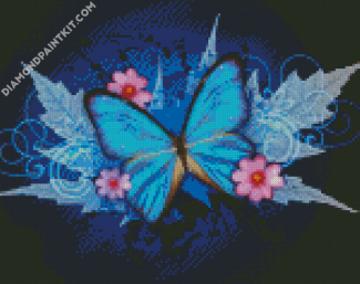 Blue Butterfly And Flowers diamond painting
