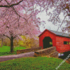 Cherry Blossom Carroll Creek Covered Bridge diamond painting
