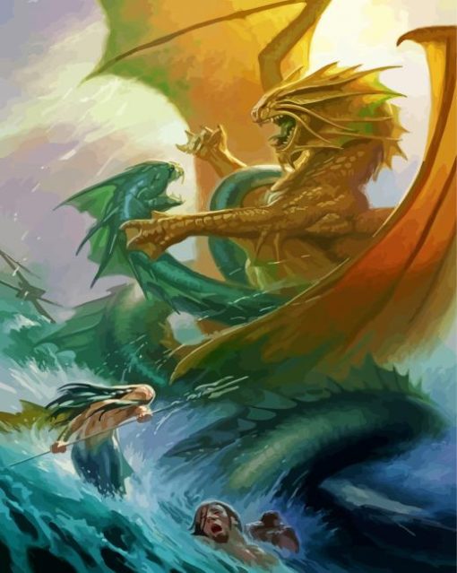 Entwined Dragons Fighting diamond painting