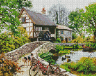 Forest Watermill diamond painting