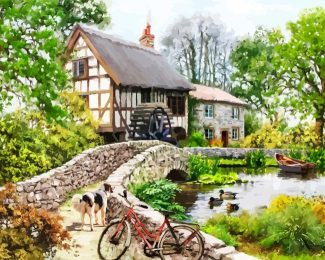Forest Watermill diamond painting