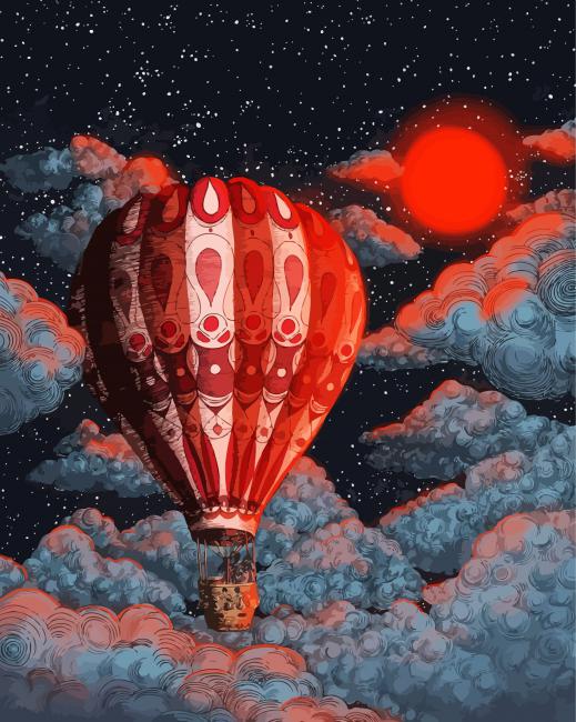 Hot Airballoon Over Clouds diamond painting