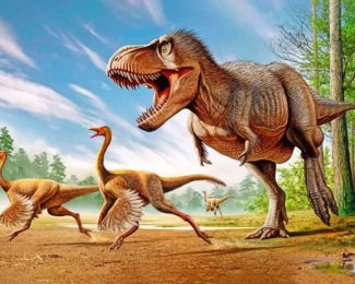 Tyrannosaurus Rex Struthiomimus dinosaurs diamond painting
