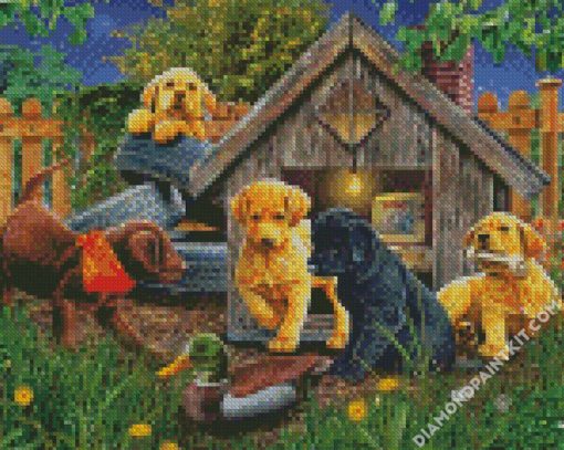 Puppies And Duck diamond painting