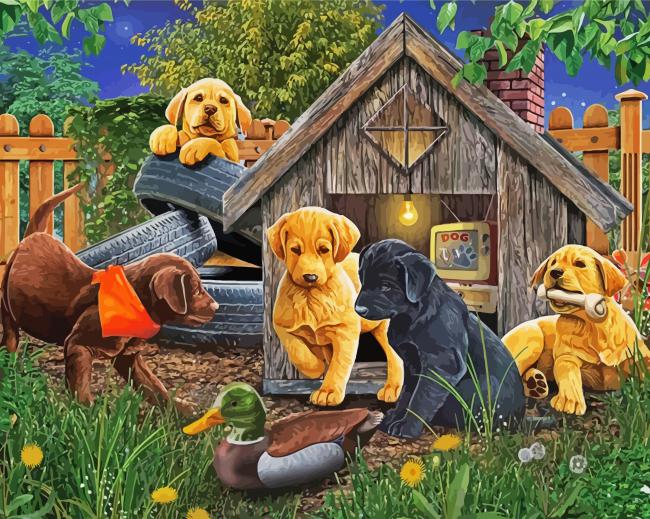 Puppies And Duck diamond painting