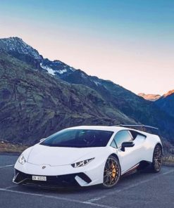 White Car Lamborghini diamond painting