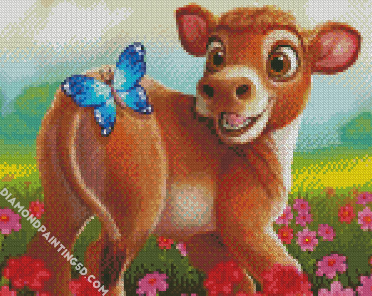 Brown Cow And Butterfly Diamond Painting 