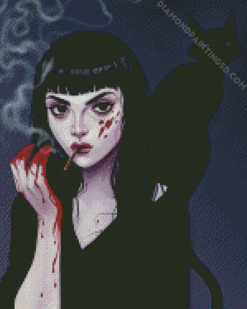 Goth Girl And Black Cat Diamond Paintings