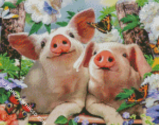 Pigs And Flying Monarch Butterflies Diamond Paintings