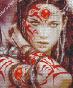 Girl With Red Tattoos Diamond Paintings