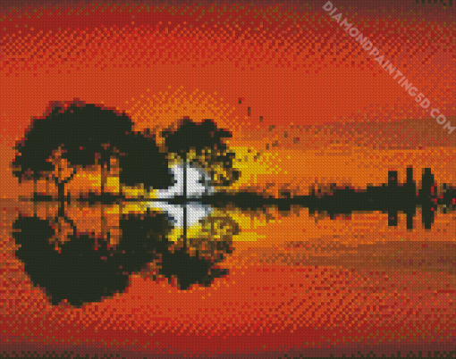 Guitar Sunset Landscape Diamond Paintings