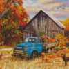 Blue Fall Truck Diamond Paintings