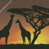Giraffe Silhouette African Landscape Diamond Paintings