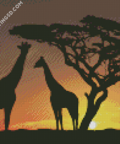 Giraffe Silhouette African Landscape Diamond Paintings