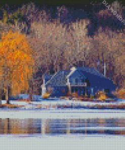 Houses Across Frozen River Diamond Paintings