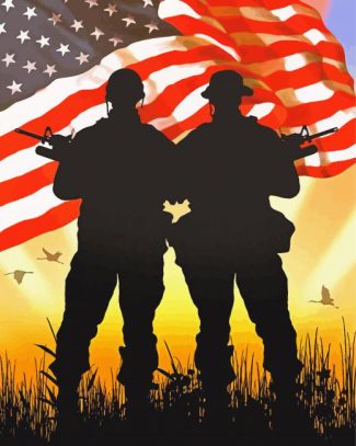 American Flag And Military Silhouette Diamond Paintings