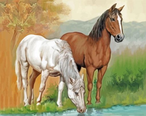 Animals Horses Drinking Diamond Paintings