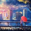 Anime Girl With Umbrella In The Rain Diamond Paintings