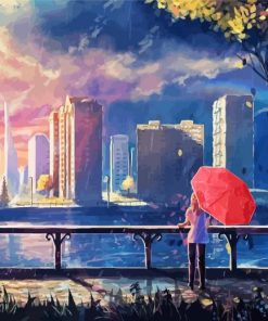 Anime Girl With Umbrella In The Rain Diamond Paintings