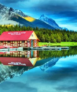 Canada Maligne Lake Boat House diamond painting