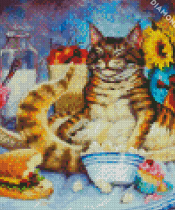 Cat Eating Popcorn Diamond Paintings