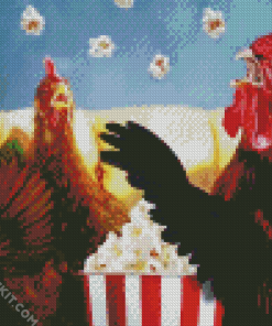Chicken Eating Popcorn Diamond Paintings