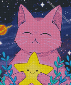 Purple Cat Holding Star Diamond Paintings