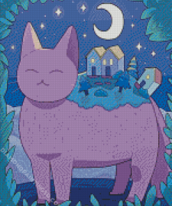 Fantasy Purple Cat Diamond Paintings