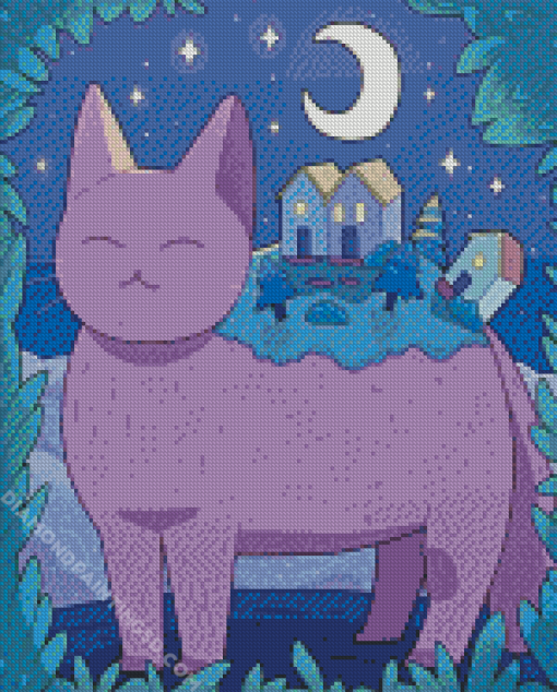 Fantasy Purple Cat Diamond Paintings