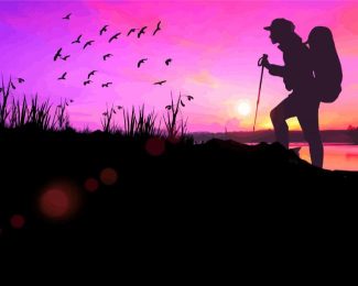 Hiker Silhouette At Sunset diamond painting
