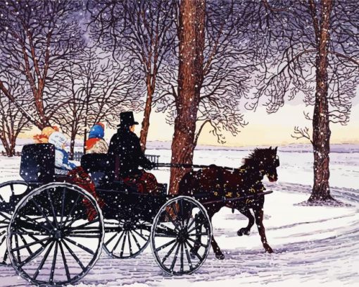Horse Carriage In Snow diamond painting