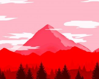 Illustration Red Mountains Diamond Paintings
