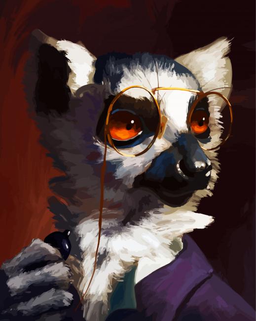Lemur With Glasses Diamond Paintings