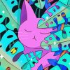 Purple Cat Between Plants Diamond Paintings