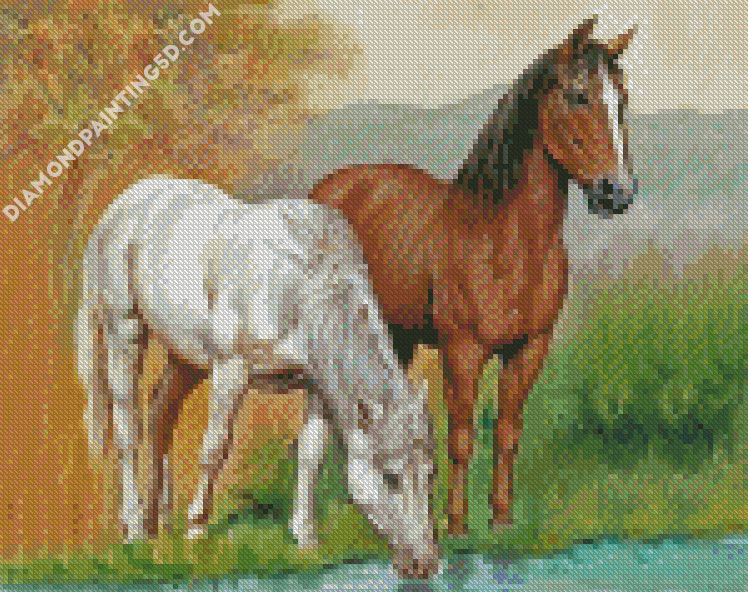 Animals Horses Drinking Diamond Painting 