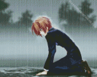 Sad Anime Boy Kneeling Diamond Paintings