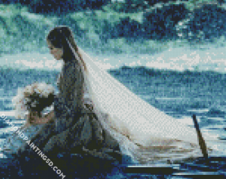 Sad Bride Kneeling Under Rain Diamond Paintings