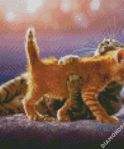 Cat Mother Hugging Baby Diamond Paintings