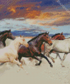 Five Horses In Desert Diamond Paintings