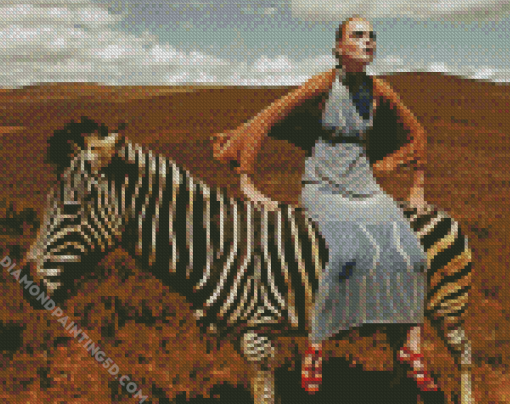 Woman Riding Zebra Diamond Paintings