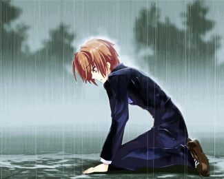 Sad Anime Boy Kneeling Diamond Paintings