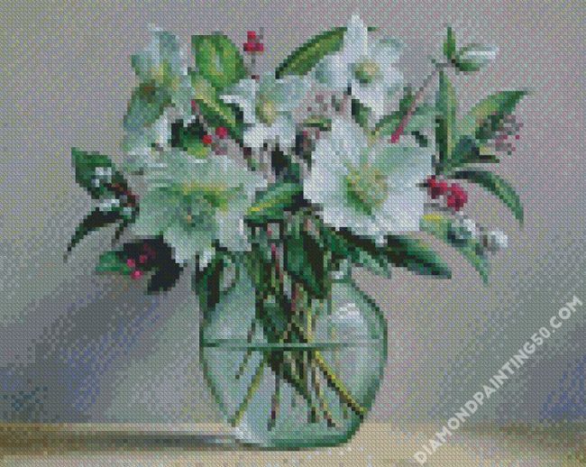 Still Life Magnolias In Glass Vase diamond painting