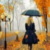Walking Girl In The Rain Diamond Paintings