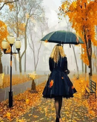 Walking Girl In The Rain Diamond Paintings