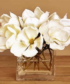 White Magnolias Glass Vase diamond painting