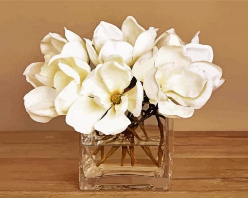 White Magnolias Glass Vase diamond painting