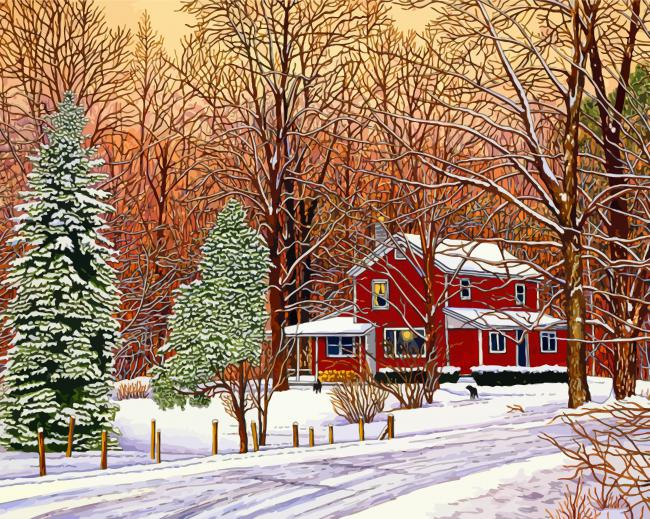 Winter Country Home diamond painting