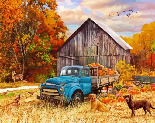 Blue Fall Truck Diamond Paintings